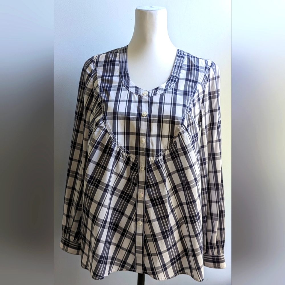 EUC...Thomas Pink London 100% Cotton Mixed Plaid Blouse Size US 4/ EUR 36